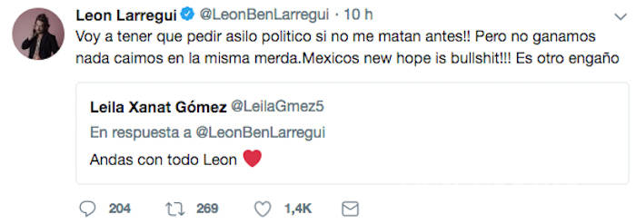 $!León Larregui pide a AMLO que no sea 'maricón' y encarcele Peña Nieto