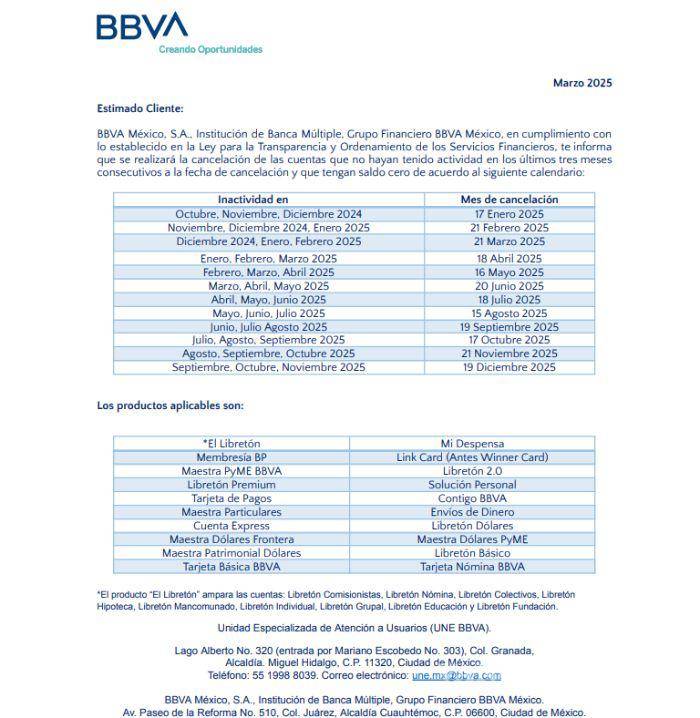 $!BBVA cancelará cuentas de debito el 21 de marzo sin actividad en tres meses