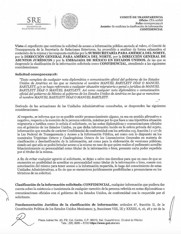 $!¿Tiene Bartlett problemas para ir a EU por el caso Camarena? DEA dice que sí, la SRE cierra archivos