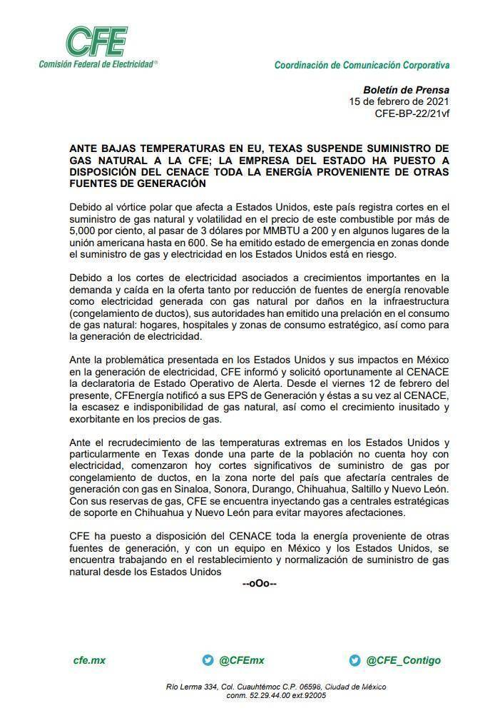 $!Por bajas temperaturas en EU, Texas suspende suministro de gas natural en norte de México