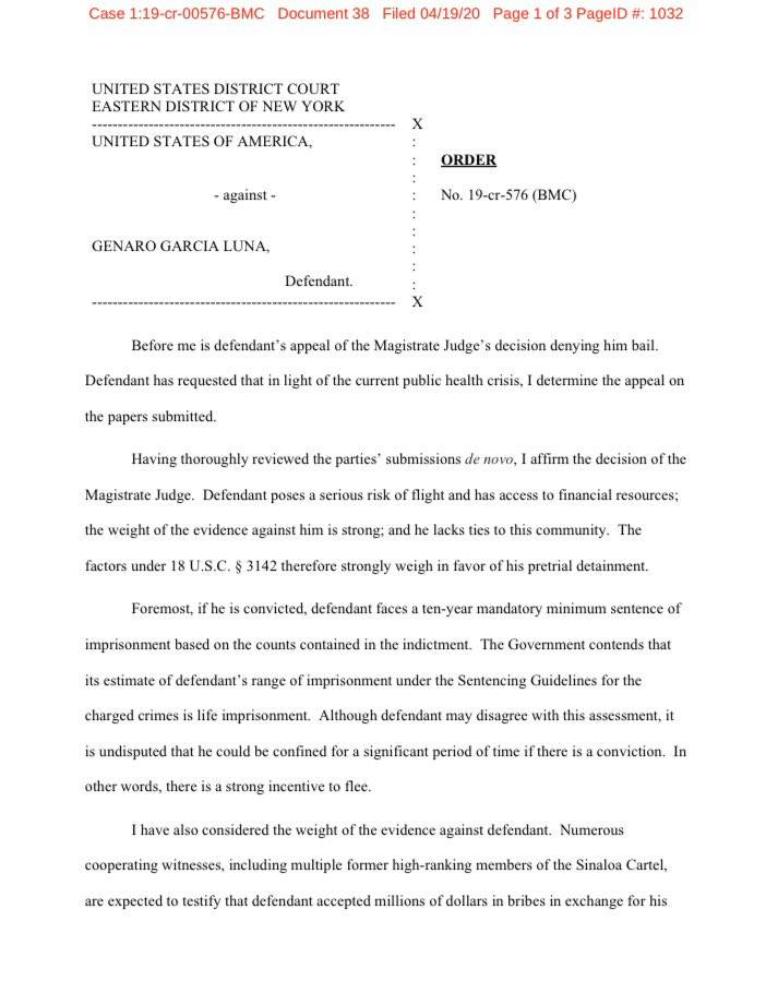$!Genaro García Luna sufre nuevo revés en tribunal de Nueva York; le vuelven a negar libertad bajo fianza