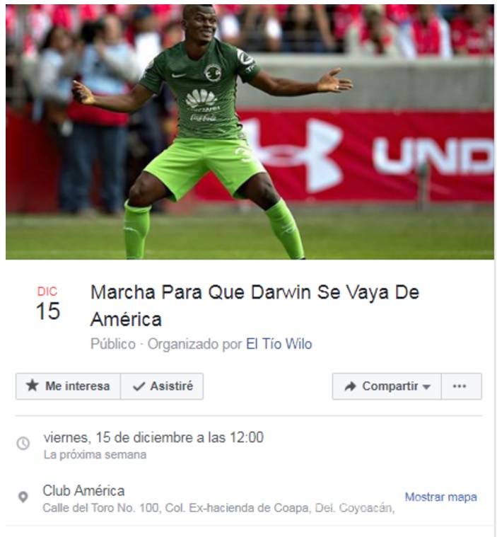 $!Organizan marcha para que Darwin Quintero se vaya del América