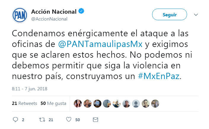 $!PAN condena ataque a sus oficinas en Tamaulipas
