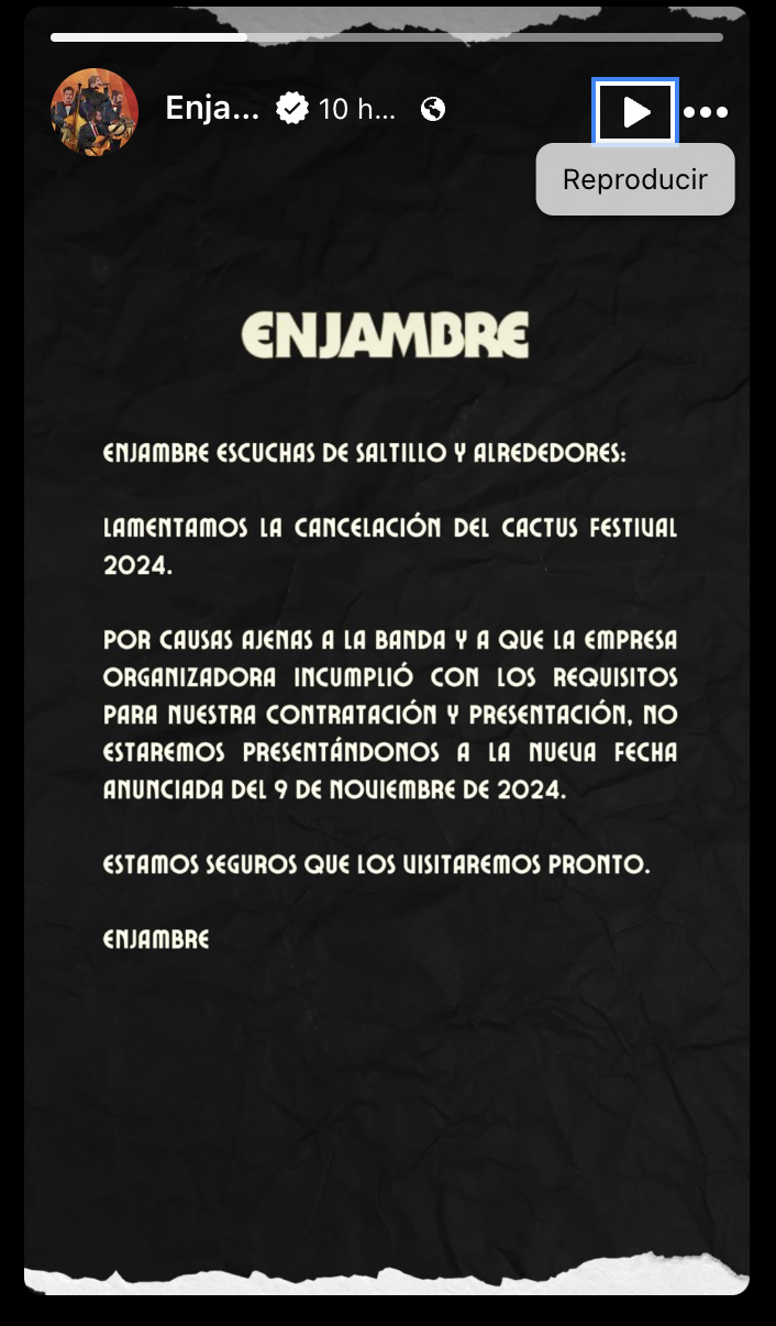 $!Enjambre fue el primero en confirmar que no estaría en la nueva fecha.