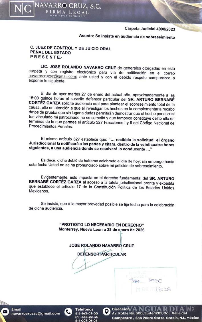 $!Defensa legal de Arturo Cortez, dueño de Garage y Talleres, pide sobreseer su caso ante fabricación de pruebas de la Fiscalía y del Poder Judicial de NL