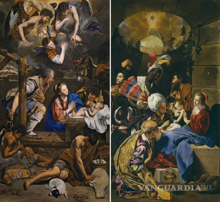 $!Dos obras de Juan Bautista Maíno (apodado el Caravaggio español), La Adoración de los pastores, 1612/14, (i) y la Adoración de Los Magos (i), hacia 1611/13.