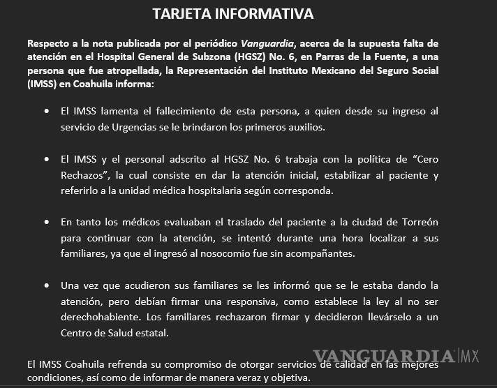 $!Comunicado enviado por el IMSS Coahuila.