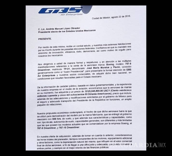 $!Avión presidencial tiene primer interesado en comprarlo: GBS Air Enterprises