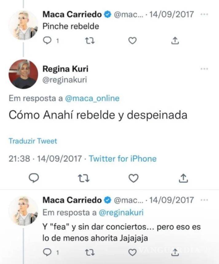 $!Carriedo sostuvo un chat con Regina Kuri en el que hablaba mal de Anahí.