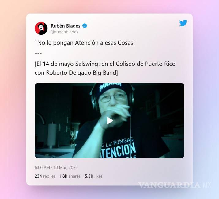 $!En sus redes sociales, Rubén Blades cantó su postura.