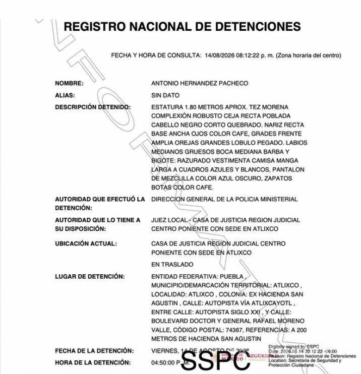 $!Detienen a secretario de Seguridad de Atlixco por abuso de autoridad y cohecho