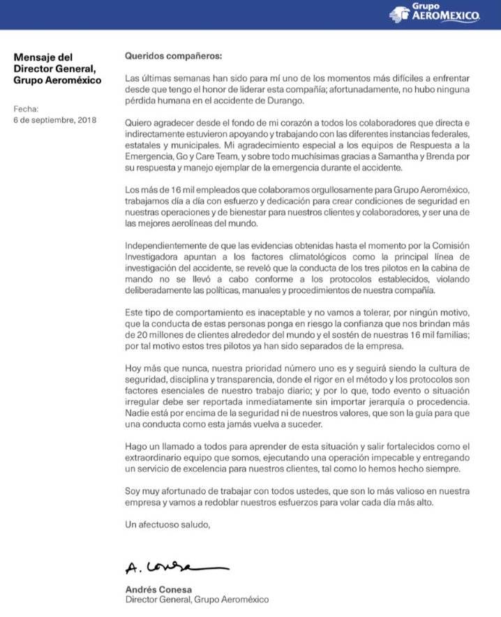 $!Aeroméxico suspende a los tres pilotos del accidente de avión de Durango