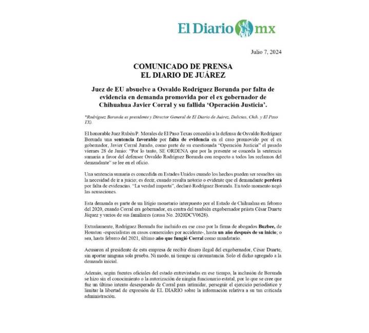 $!Javier Corral pierde demanda contra director de El Diario de Juárez