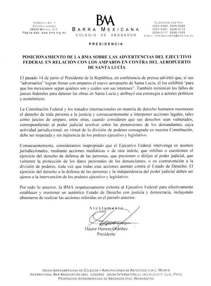$!AMLO responde a Barra de Abogados por tema de Santa Lucía: "Entre más me impidan hablar, seré más claro"
