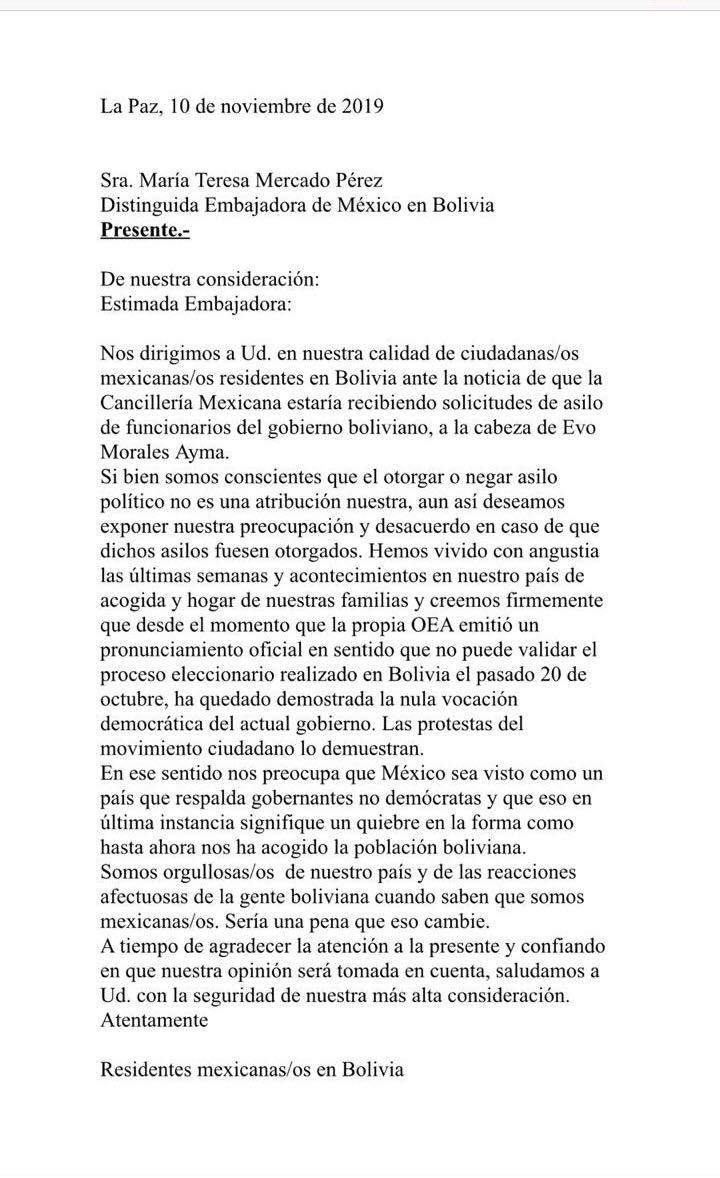 $!Repudian mexicanos radicados en Bolivia asilo para Evo Morales