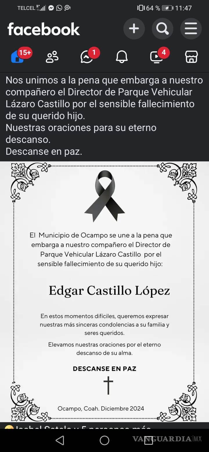 $!El Municipio de Ocampo expresó su pesar por la muerte de Edgar Castillo.