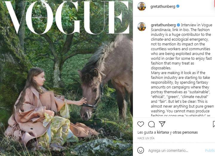 Desde la portada de Vogue, Greta Thunberg critica la industria de la moda