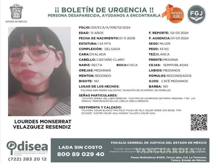 $!Exigen buscar a Lourdes Monserrat, joven desaparecida en Edomex; bloquean la México-Pachuca