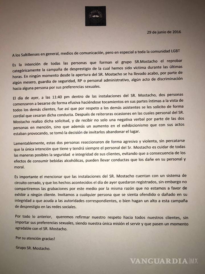 $!Acusan de homofobia a bar del norte de Saltillo