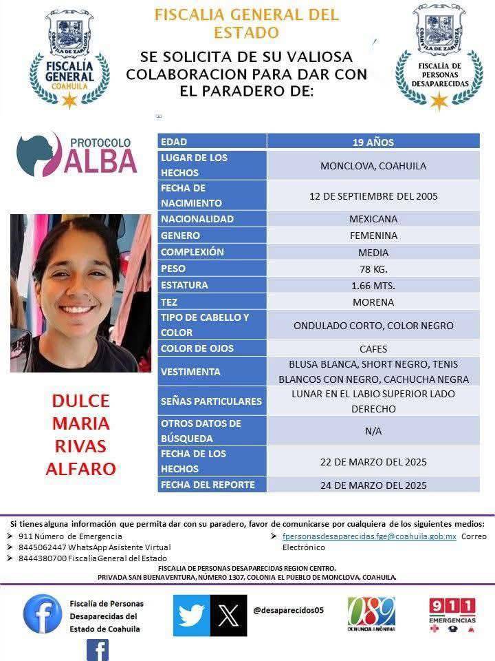 $!Dulce María fue vista por última vez el 22 de marzo; vestía una blusa blanca, short negro y cachucha negra.