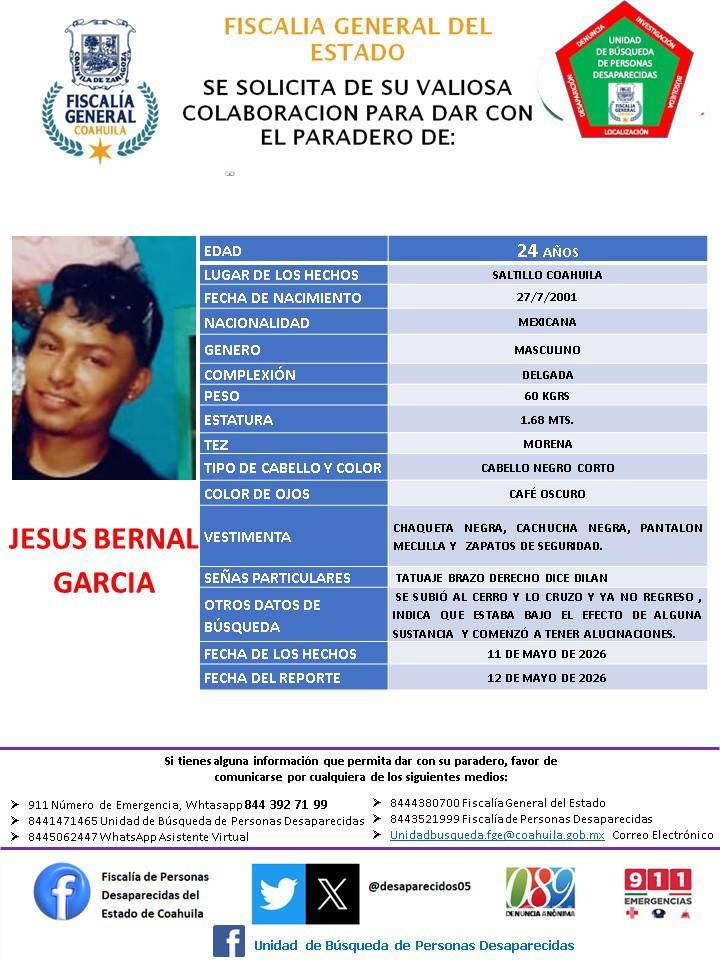 $!Activan búsqueda por joven desaparecido en cerro de Saltillo y menor extraviado en Ciudad Acuña