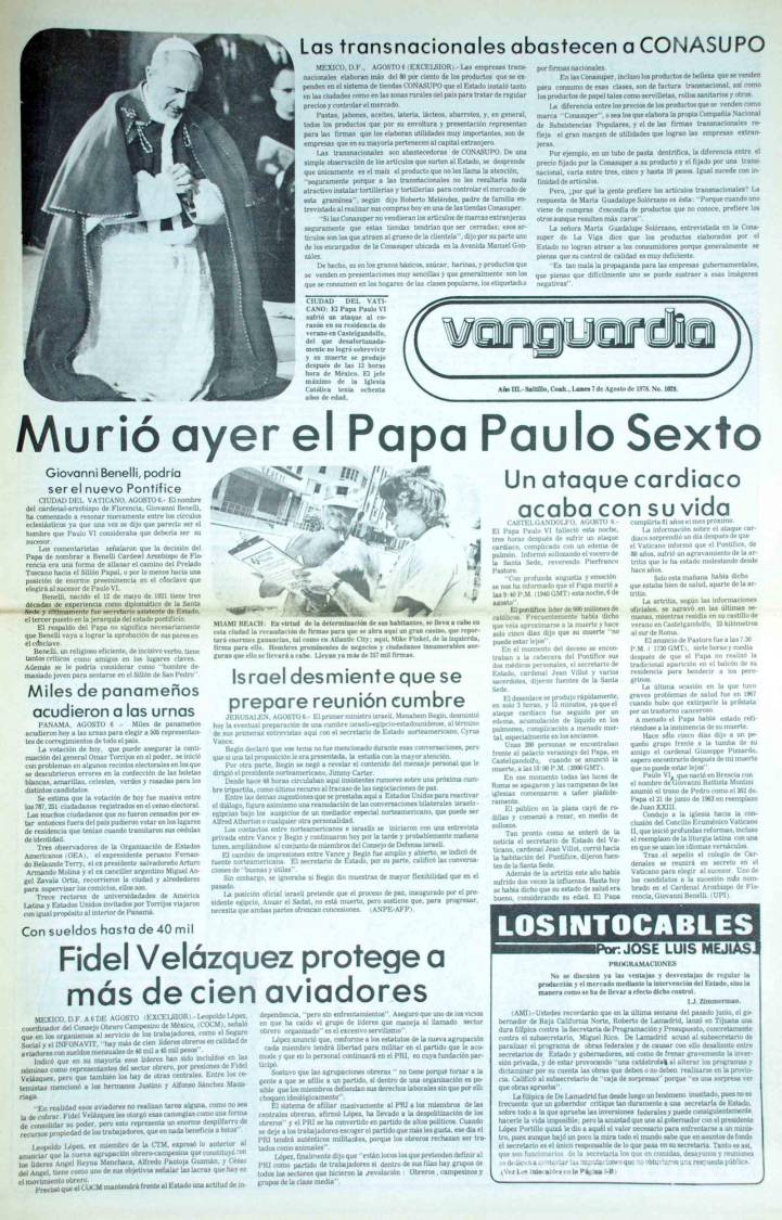 $!En sus 50 años, así publicó VANGUARDIA la muerte de Juan Pablo I y II, Benedicto y Paulo VI