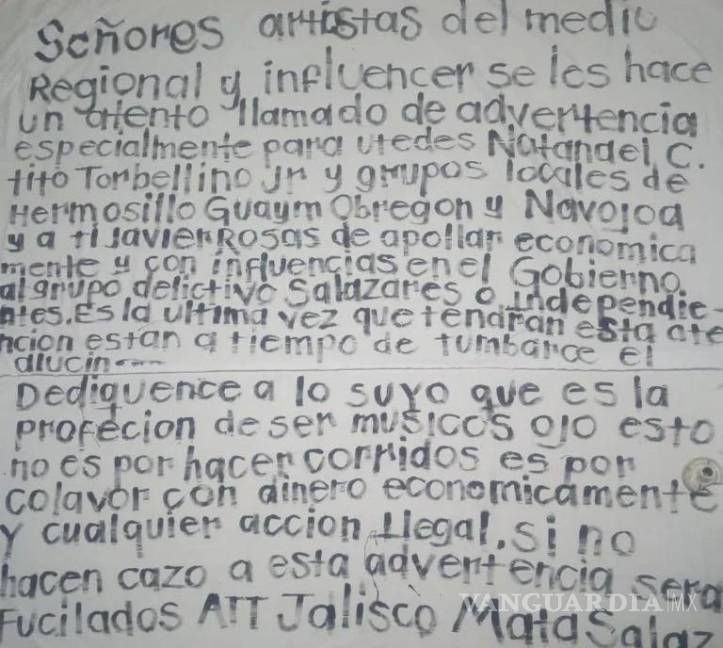 $!La lona fue encontrada durante la madrugada en las inmediaciones de una escuela preparatoria ubicada al norte de Hermosillo.