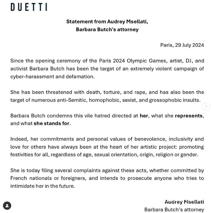 $!Barbara Butch, DJ en la apertura de los Juegos Olímpicos, presenta denuncia por acoso cibernético