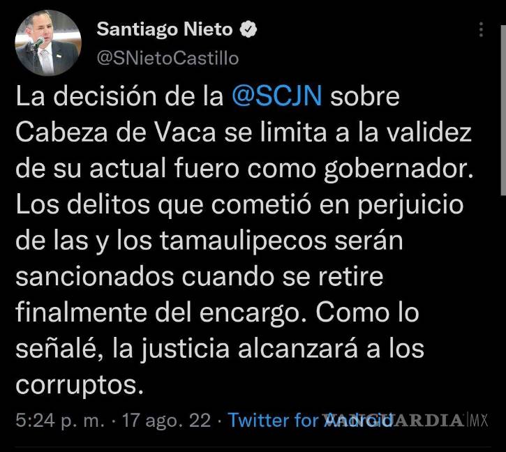 $!‘El tiempo y la ley me han dado la razón’: Cabeza de Vaca