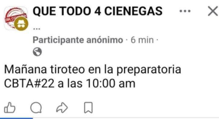 $!La publicación anónima que advertía sobre un supuesto ataque armado generó preocupación entre padres de familia y alumnos, lo que derivó en la intervención de corporaciones de seguridad y la Policía Cibernética.
