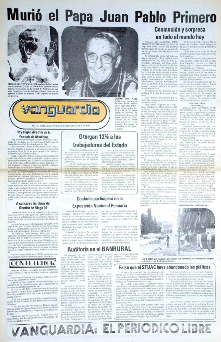 $!En sus 50 años, así publicó VANGUARDIA la muerte de Juan Pablo I y II, Benedicto y Paulo VI