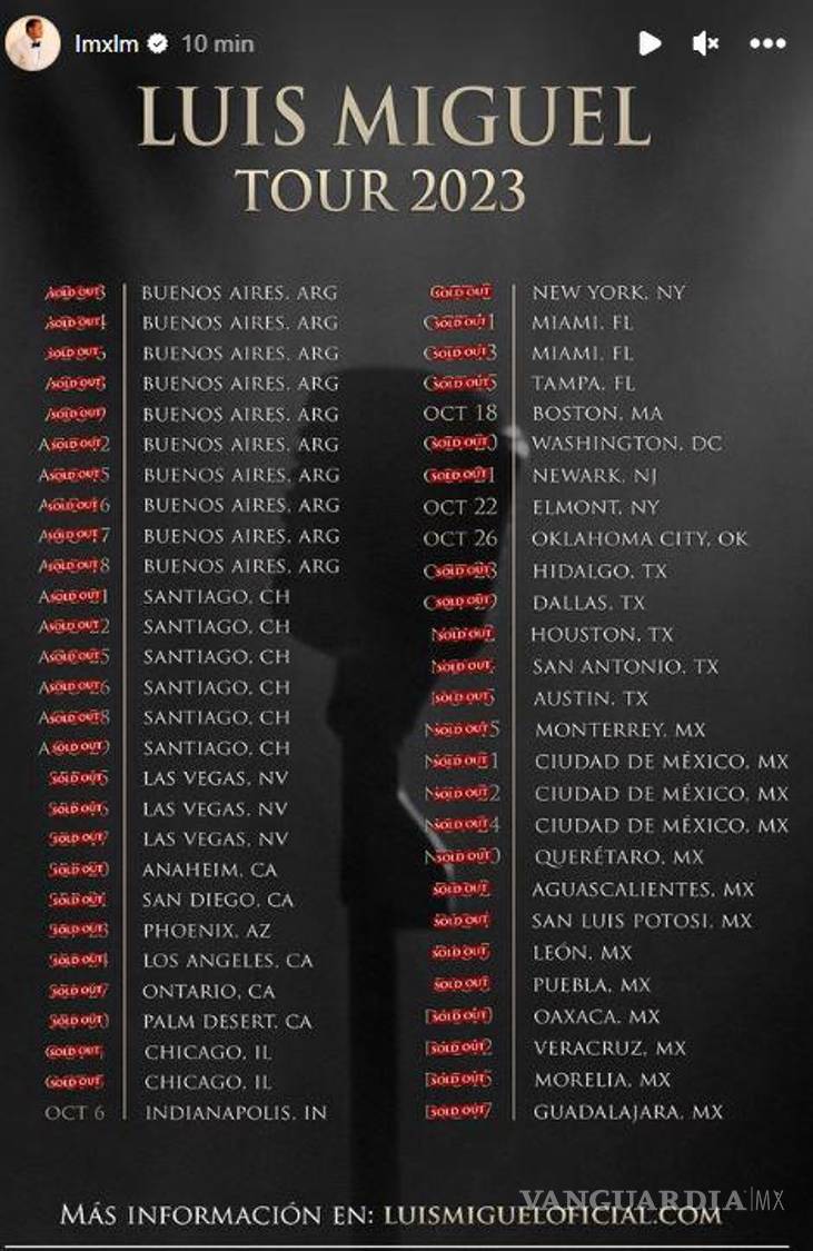 $!Desde su cuenta el artista confirmó que agotó todas las fechas en México.