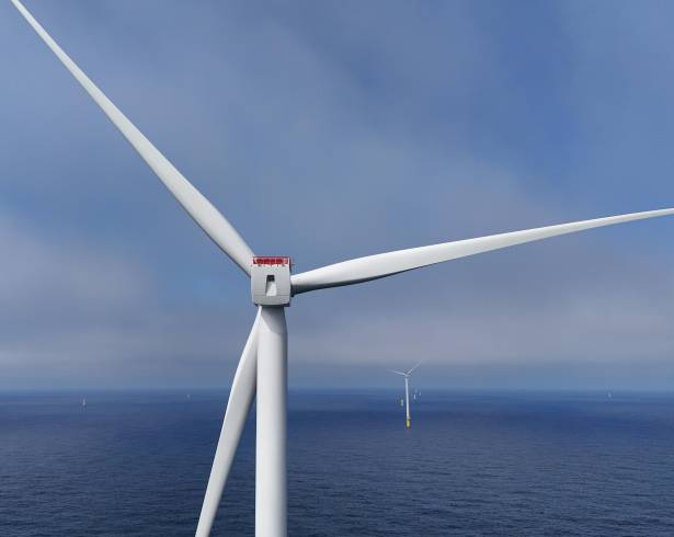 ARCHIVO - Esta fotografía del 23 de abril de 2026 muestra turbinas en el parque eólico marino Sunrise Wind, actualmente en construcción frente a la costa de Montauk Point, Nueva York.