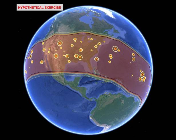 En esta imagen se muestra cómo el Proyecto de Evaluación de Amenazas de Asteroides utiliza la potencia de la supercomputación para evaluar los daños y el riesgo de un hipotético impacto de asteroide.