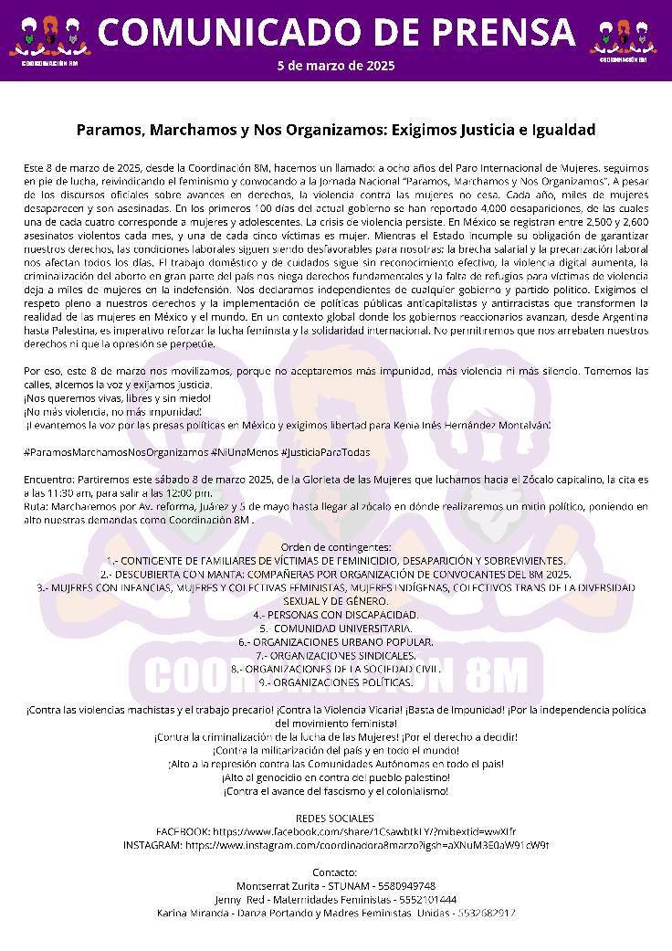 $!Marcha 8M en México: Contra los feminicidios, desapariciones, la impunidad, la precarización y la violencia machista
