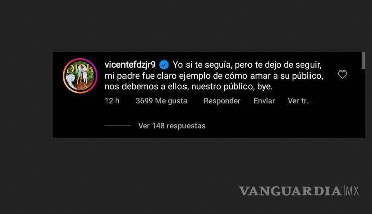 $!Reclama Vicente Fernández Jr. a Bad Bunny en Instagram por faltarle al respeto al público