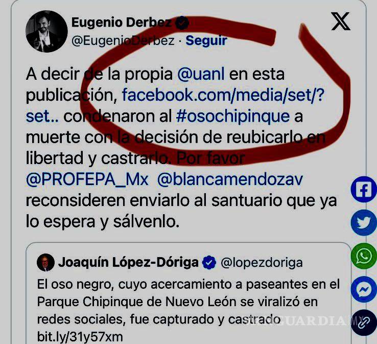 $!Publicación en X de Eugenio Derbez.