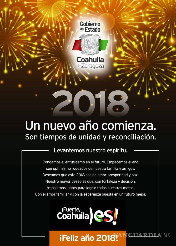 $!Emite Miguel Ángel Riquelme mensaje de año nuevo a los coahuilenses