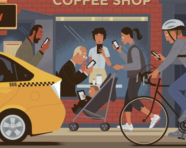 Los hombres, mujeres y niños que se la pasan todos los días pegados a sus celulares.