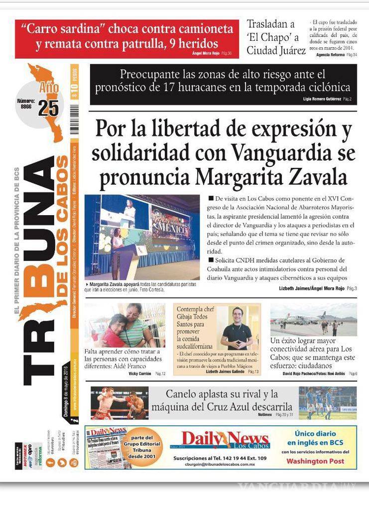 $!Por la libertad de expresión y solidaridad con Vanguardia se pronuncia Margarita Zavala