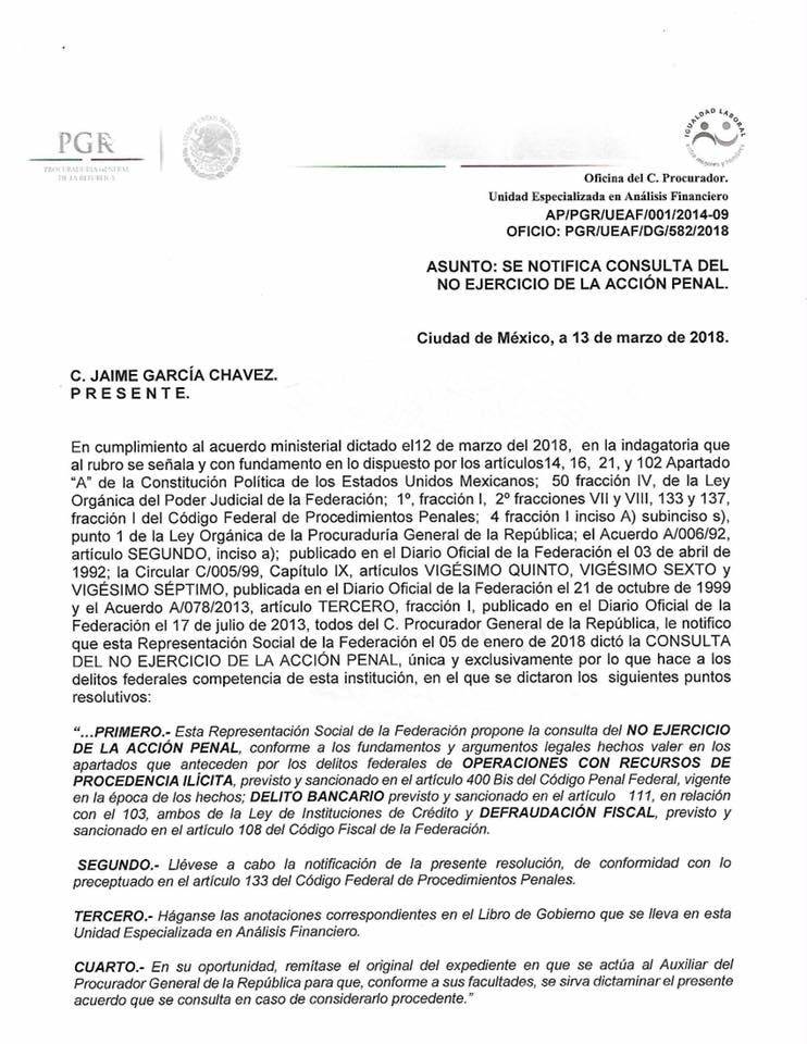 $!PGR determina no ejercer acción penal contra César Duarte