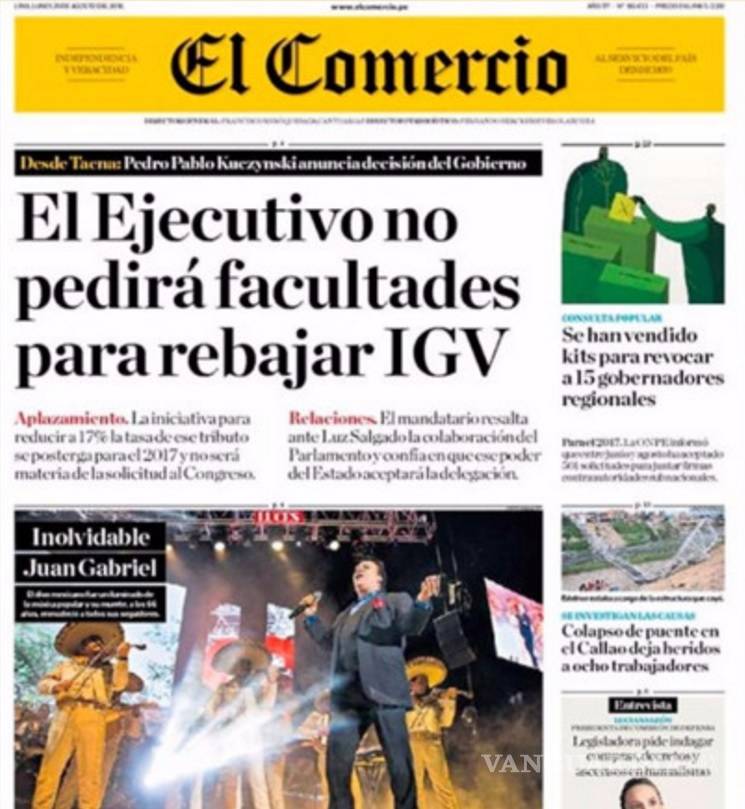 $!Así despidieron los periódicos del mundo a Juan Gabriel