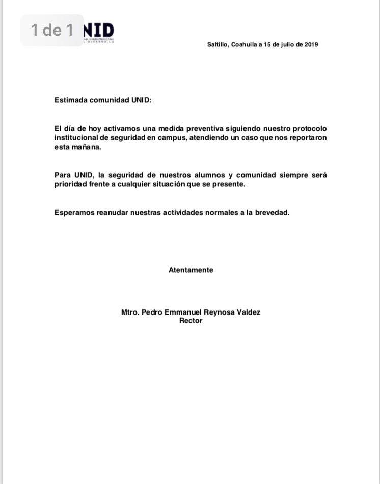 $!Cierran la UNID Campus Saltillo por supuestas amenazas de balacera; investigan quien emitió mensaje de alerta
