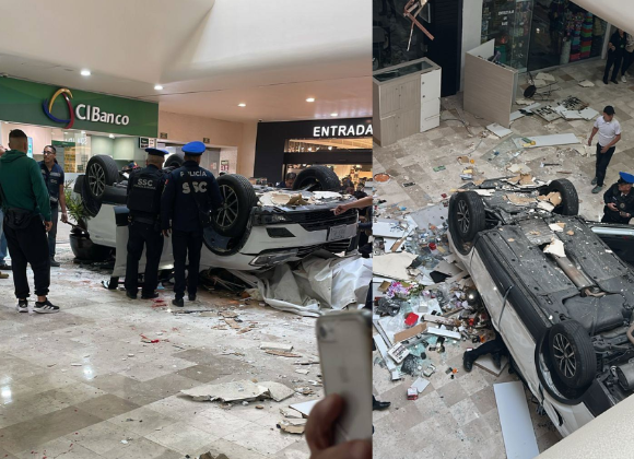 VIDEO: Auto cae desde tercer nivel de estacionamiento en Plaza Lilas de la CDMX; una persona resulta lesionada