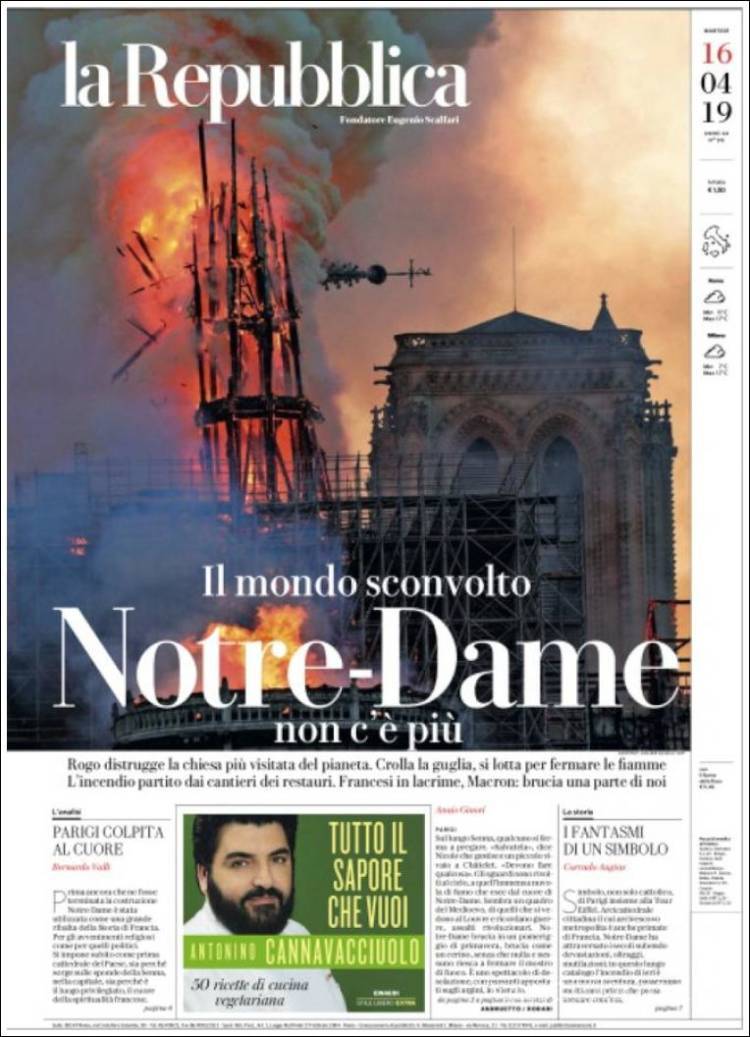 $!El desastre de Notre Dame en 13 portadas de diarios del mundo