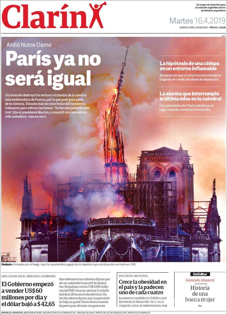 $!El desastre de Notre Dame en 13 portadas de diarios del mundo