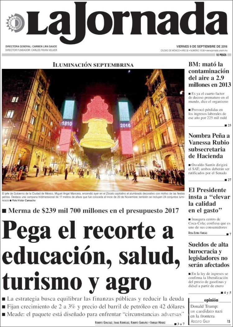 $!Titulares Prensa Nacional 09/09/2016