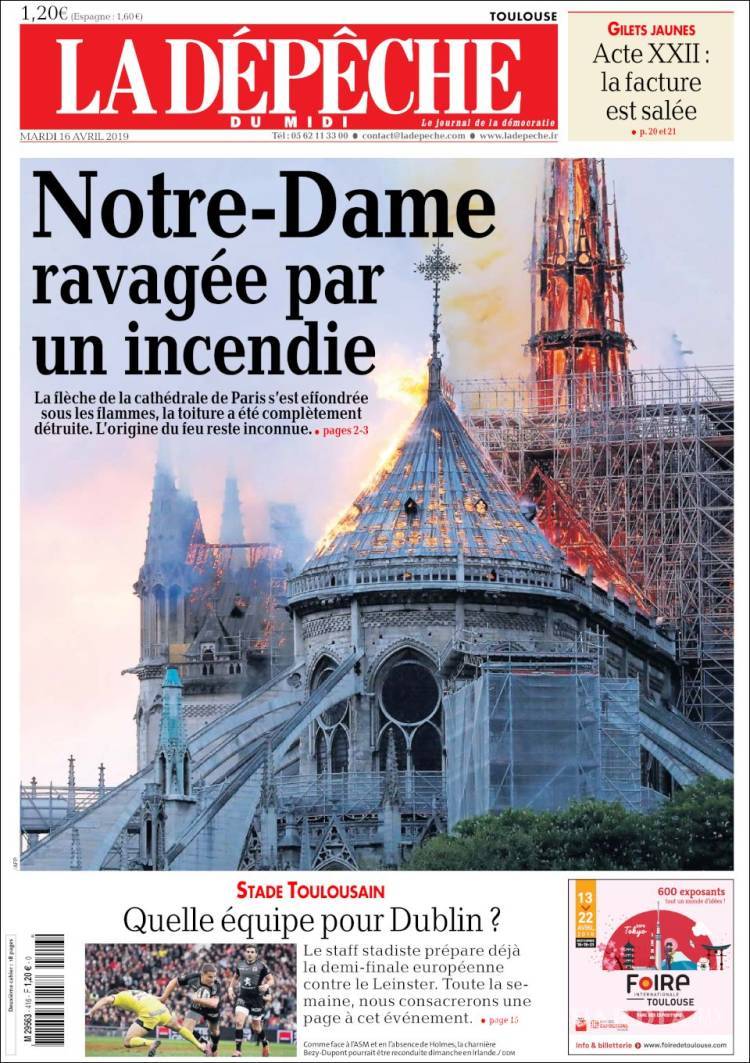 $!El desastre de Notre Dame en 13 portadas de diarios del mundo