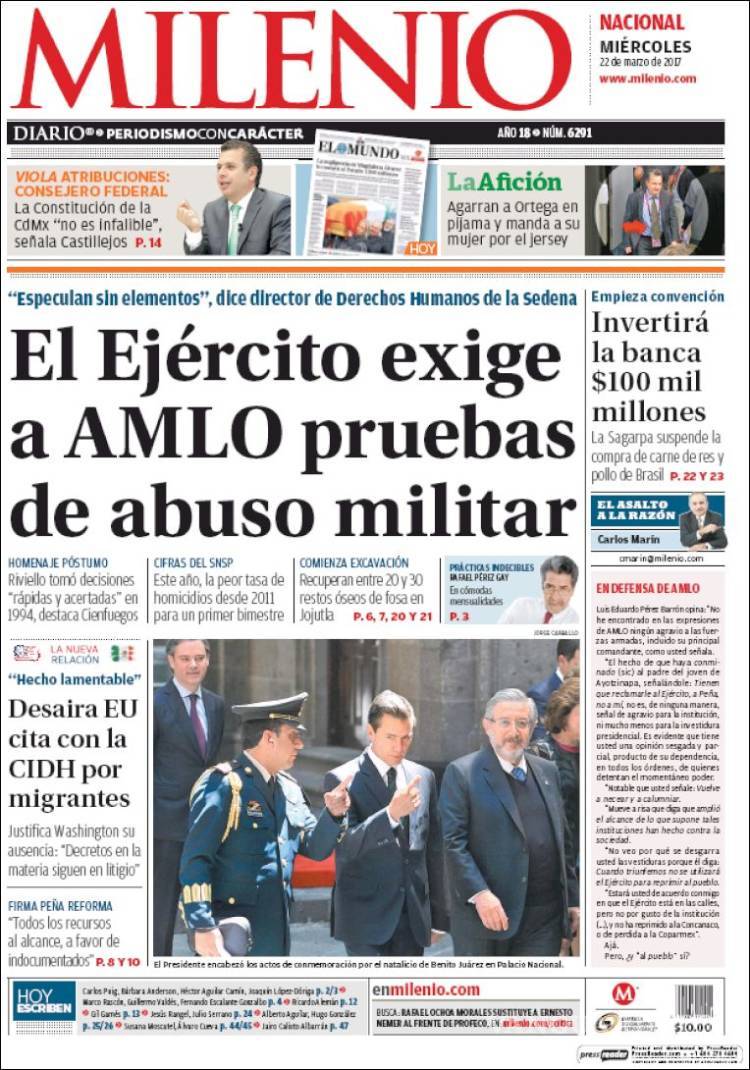 $!Titulares Prensa Nacional 22/03/2017