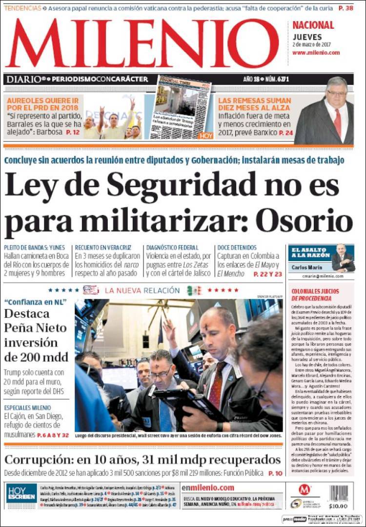 $!Titulares Prensa Nacional 02/03/2017